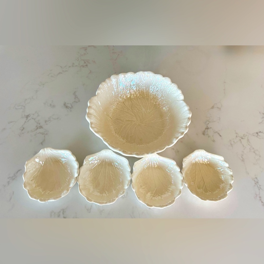 Vintage California Pottery Lusterware White Pearlescent salad bowls